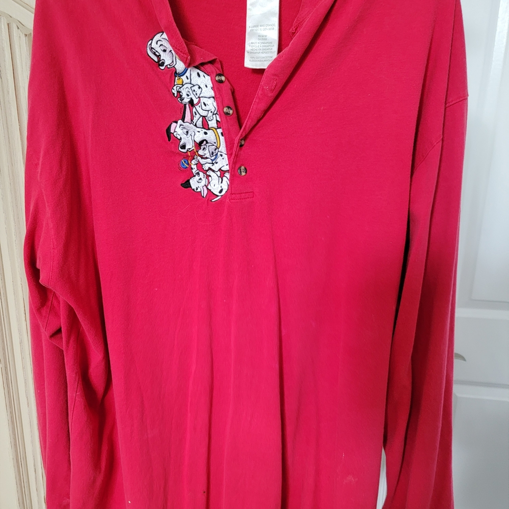 Disney Long Sleeve Red Henley Top with 101 Dalmatians Embroidery
